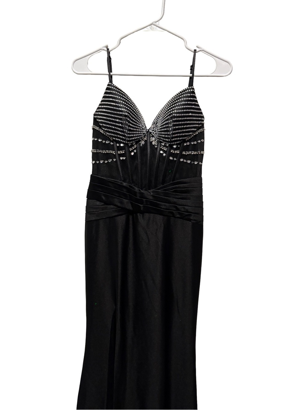Custom Black Beaded Spaghetti Strap Prom Gown